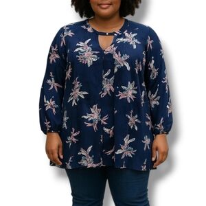 Lane Bryant Blue Floral Tunic Top Size 22/24 (3X)